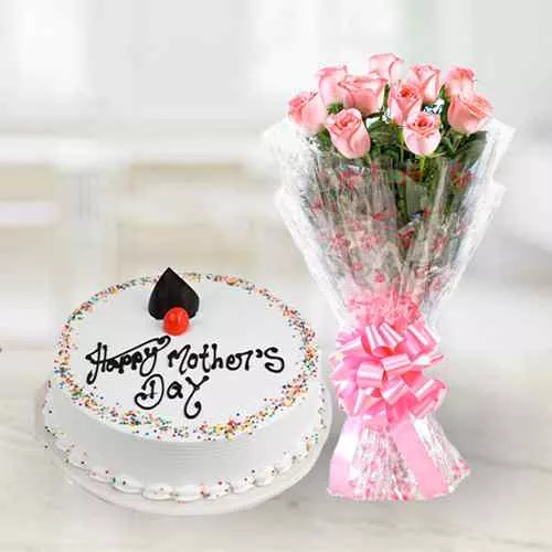 Pink Roses N Mothers Day Cake Delight