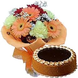 Marvelous Mixed Flowers Bouquet N Eggless Cake