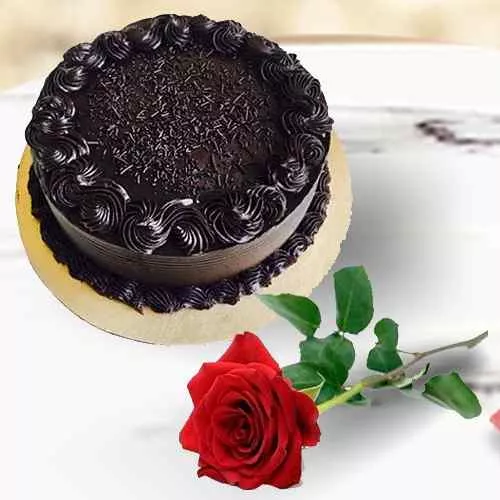 Delicious Chocolate Cake N Red Rose