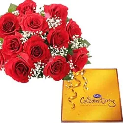 12 Red Roses with Cadbury celebration 