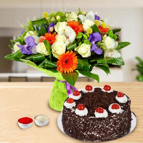 Mixed Flower Bouquet with Cake 