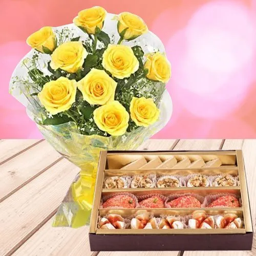 Yellow Roses with Assorted Sweets 