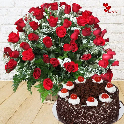 Dutch Red Roses with  Black Forest Cake