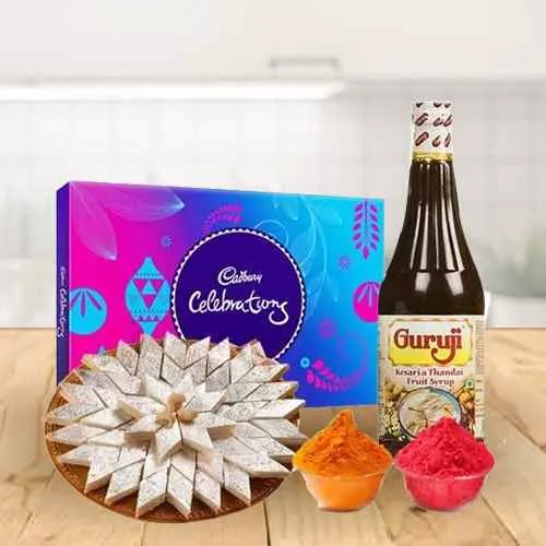 Kaju Katli with Thandai and Cadburys Celebration