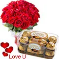 24 Exclusive Red Dutch Roses Bouquet and Ferrero Rocher Box 