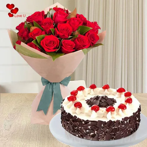 Buy Online Red Roses Bouquet with 5 Star Bakery Cake