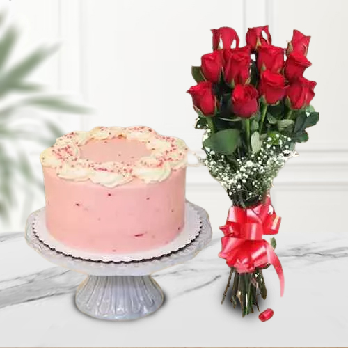 Shop Red Roses Bouquet with Eggless Cake Online 