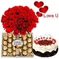 Premium Gift of Red Roses with Ferrero Rocher n Cake