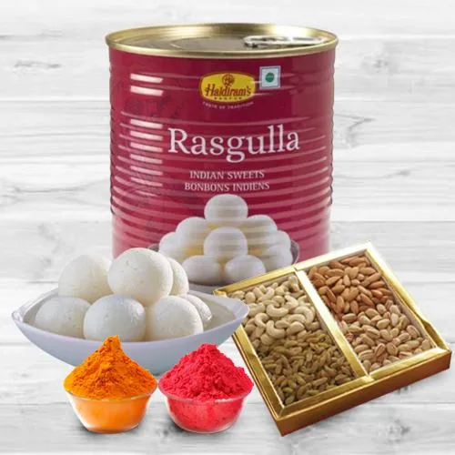 500 gms Assorted Dry Fruits with 1 Kg Haldiram Rasgulla