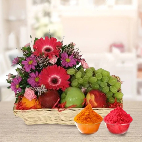 Alleviating fresh Fruit Basket added with stunning Flowers