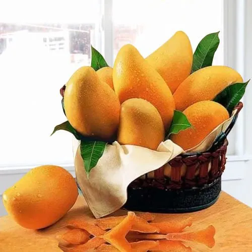 Order Premium Quality Mangoes decorated in Basket 