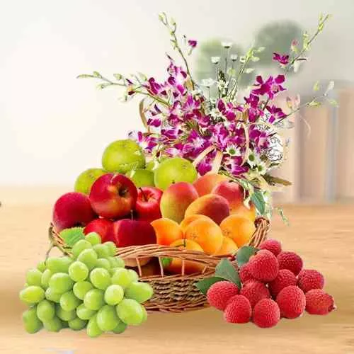 Nourishing Fresh Fruits Delight Decorated Basket
