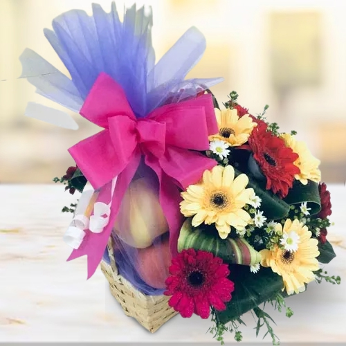 Delicious Fruits with Gerbera Decor Basket