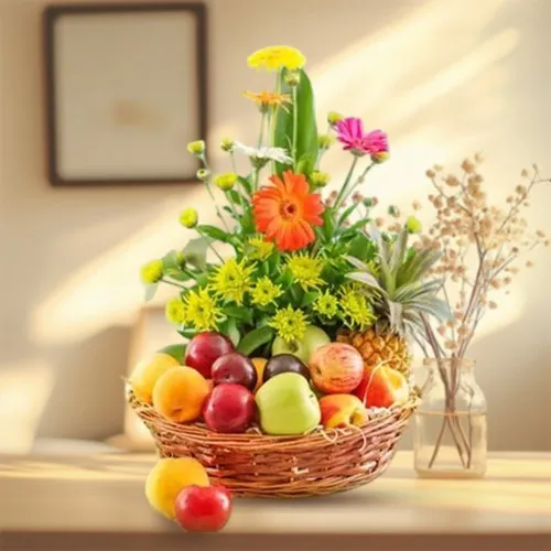 Luxurious Fruits with Gerberas Basket