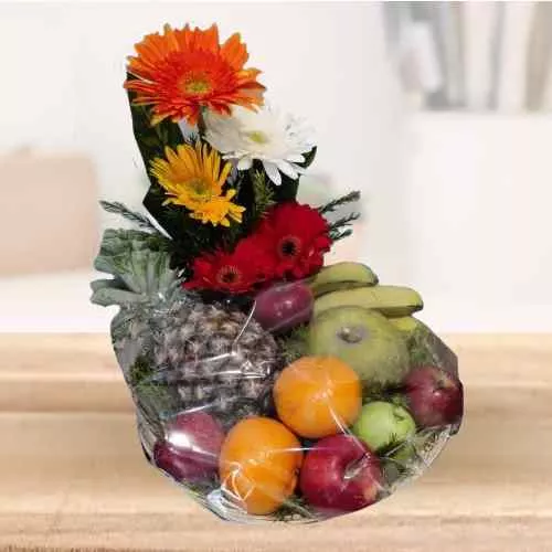 Nourishing Mixed Fruit Basket with Flowering Decoration