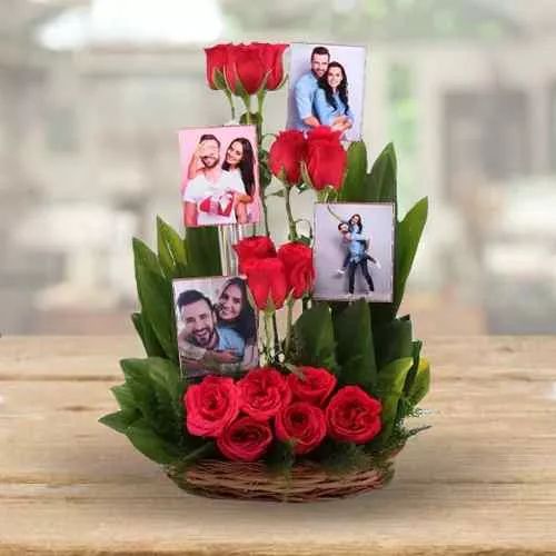 Expressive Love Basket of Personalized Photo n Red Roses
