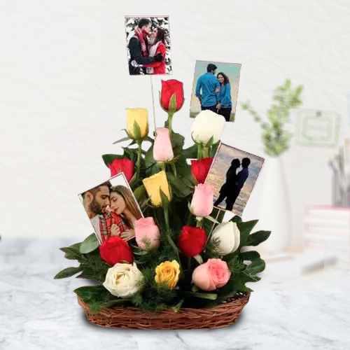 Stunning Arrangement of Mixed Roses n Personalized Pics