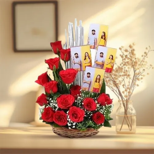 Send Arrangement of Red Roses with Personalized Photos