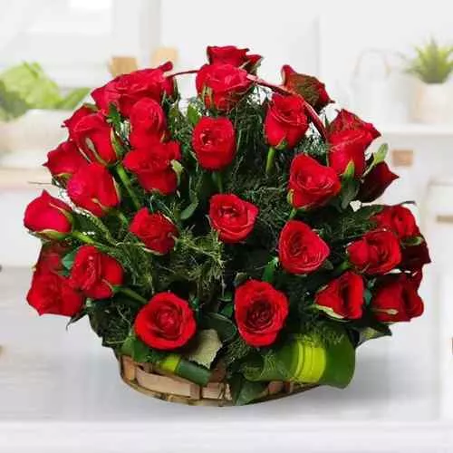 Send Red Roses in Basket Arrangement