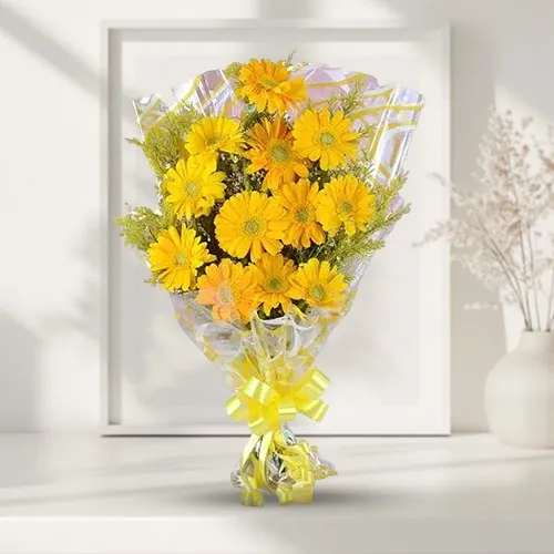 Sending Gerberas Arrangement with Balloons and Small Teddy Bear