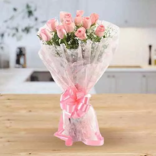 Send Pink Roses Bunch with 16 pcs Ferrero Rocher chocolate box