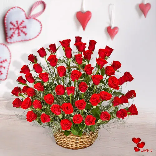 Deliver V-Day Gift of 51 Dutch Roses Basket