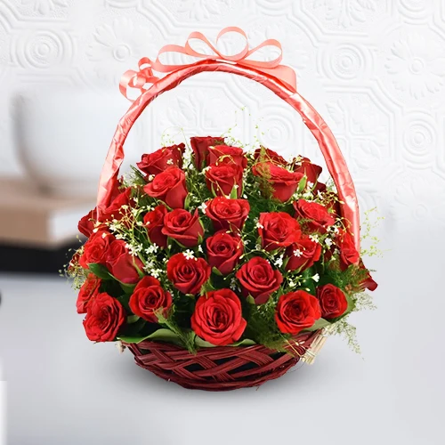 Red Roses Basket Arrangement