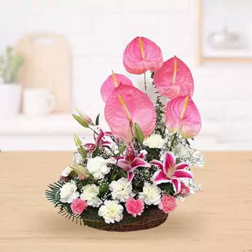 Fantastic White N Pink Flowers Basket
