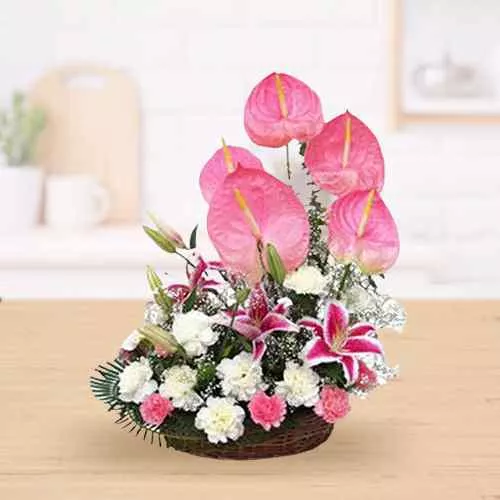 Eternal Pink Flowers Basket