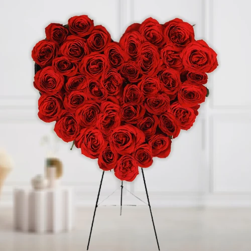 Lovely Heart Shaped Arrangement of Red Roses
