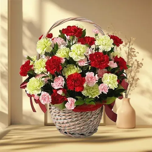 Order Mixed Carnations in Basket with Ferrero Rocher Chocolates