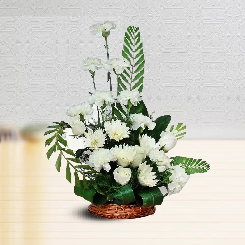 Book Mixed Flower Arrangement in a Bamboo Pot with Balloons and Teddy