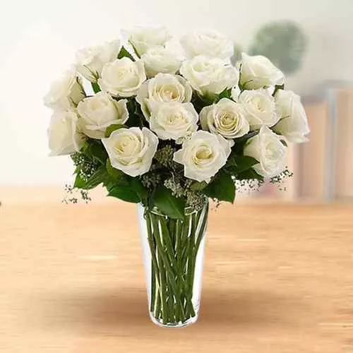 Charming White or Creamy Roses with a Vase
