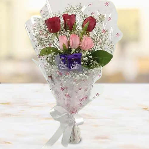 Graceful Assorted Roses n Cadbury Chocolate Posy