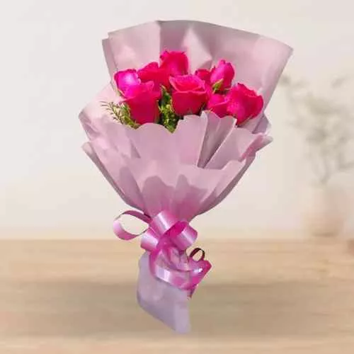 Majestic Bouquet of Pink Roses in a Tissue Wrap