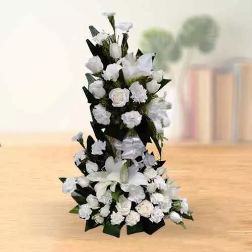 Graceful Long Stem Arrangement of White Flowers