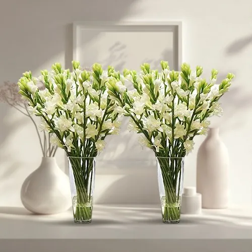 Order Condolence Tuberoses Bunch Duo in Separate Vases