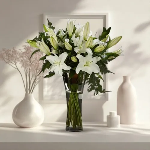 Send for Stark White Asiatic Lilies in Glass Vase