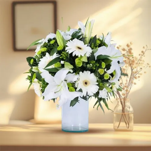 Buy Eternal White Gerberas N Lily in Vase