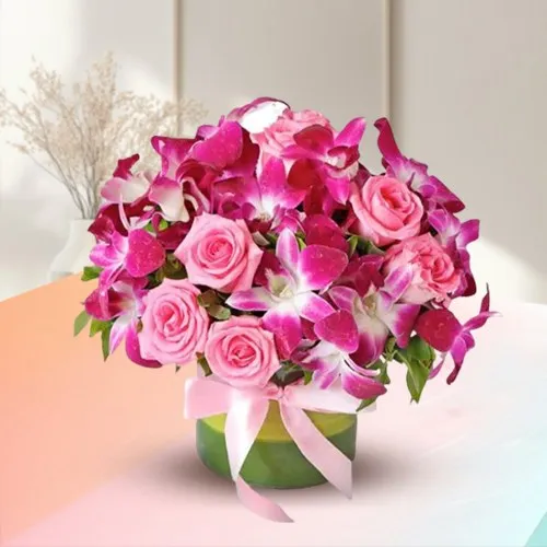 Online Pink Roses with Purple Orchids