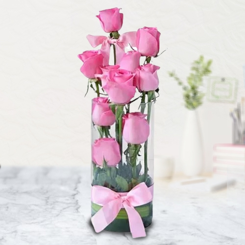 Dazzling Pink Roses in a Glass Vase