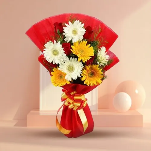 Send Tissue Wrapped Gerbera N Roses Bouquet