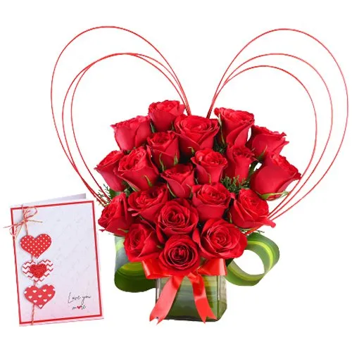 Deliver Valentine Red Roses and I Love You Card Online