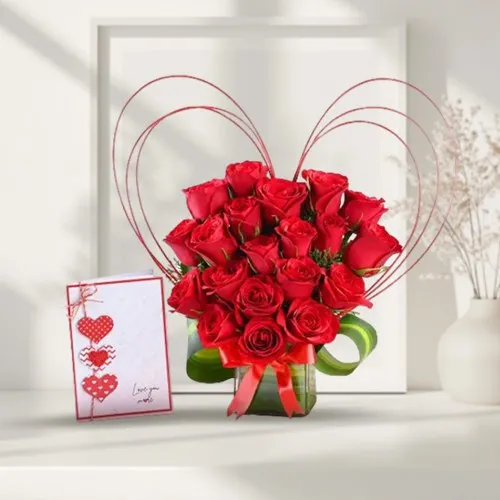 Deliver Valentine Red Roses and I Love You Card Online