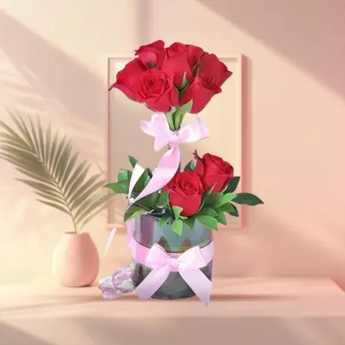 Radiant Two Tier Roses Vase Arrangement
