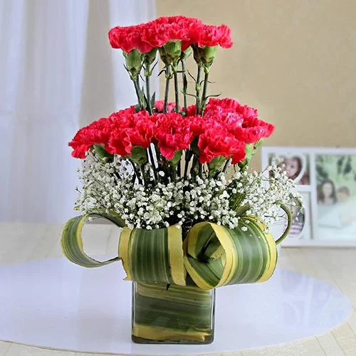 Deliver Double Layered Pink Carnation Arrangement in a Vase