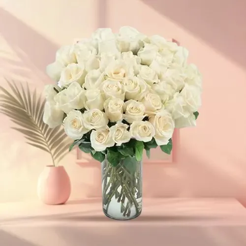 Pristine White Roses Vase Arrangement