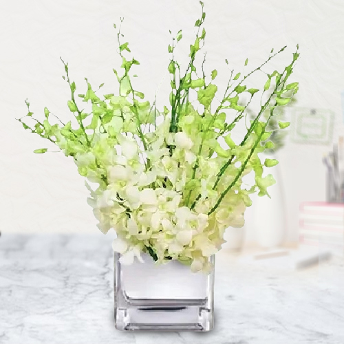 Impressive White Orchids Vase Arrangement