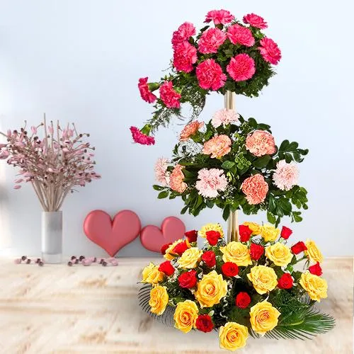 Deliver Assorted Flowers 3 Tier Arrangement 