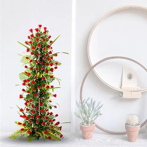 Remarkable Red Roses Tower Arrangement